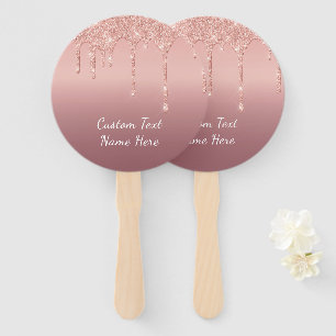 Your Text Rose Gold Blush Glitter Hand Fan