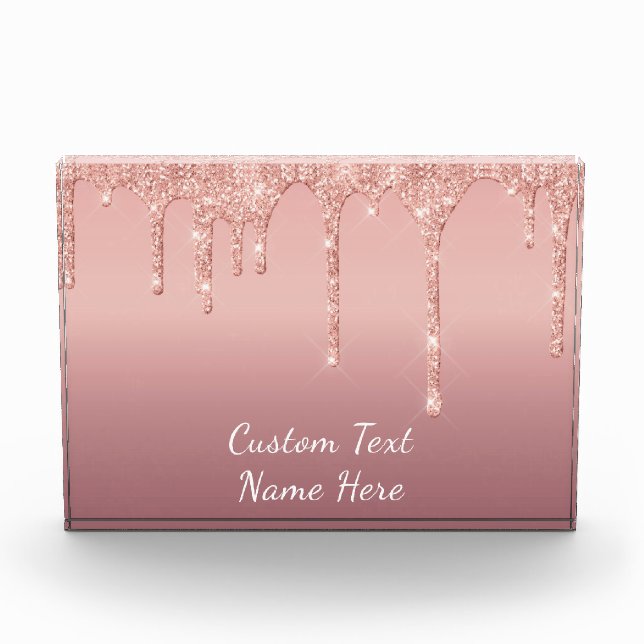 Your Text Rose Gold Blush Glitter Photo Block Gift (Front)