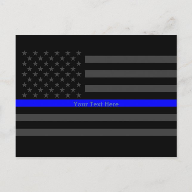 Your Text Thin Blue Line Black US Flag Mailing Postcard (Front)