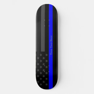 Your Text Thin Blue Line Custom Black US Flag Skateboard