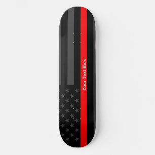 Your Text Thin Red Line Custom Black US Flag on a Skateboard