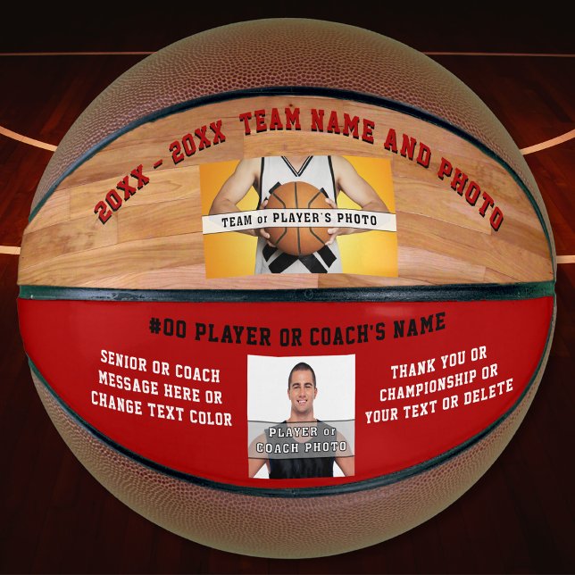 Your Text, Two Photos and Colours Basketball Ball (Basketball senior night gifts. Best Basketball coach gifts. Photo, Personalized Basketball. Seniors.)