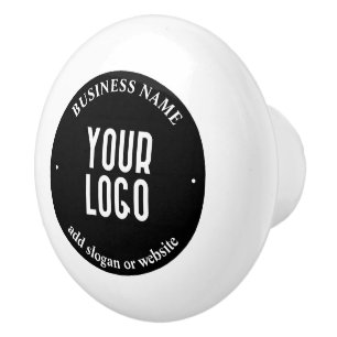 Your Text & Uploaded Logo Editable Black & White Ceramic Knob