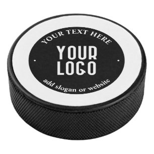 Your Text & Uploaded Logo   Editable Black & White Hockey Puck
