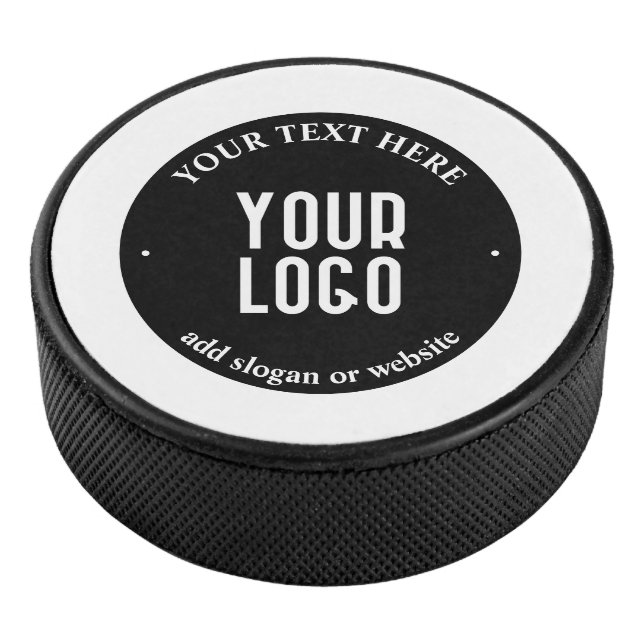 Your Text & Uploaded Logo | Editable Black & White Hockey Puck (3/4)