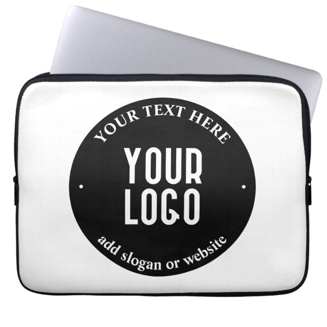 Your Text & Uploaded Logo | Editable Black & White Laptop Sleeve (Front)