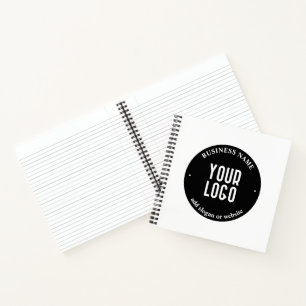 Your Text & Uploaded Logo Editable Black & White Notebook