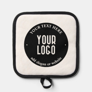 Your Text & Uploaded Logo   Editable Black & White Pot Holder
