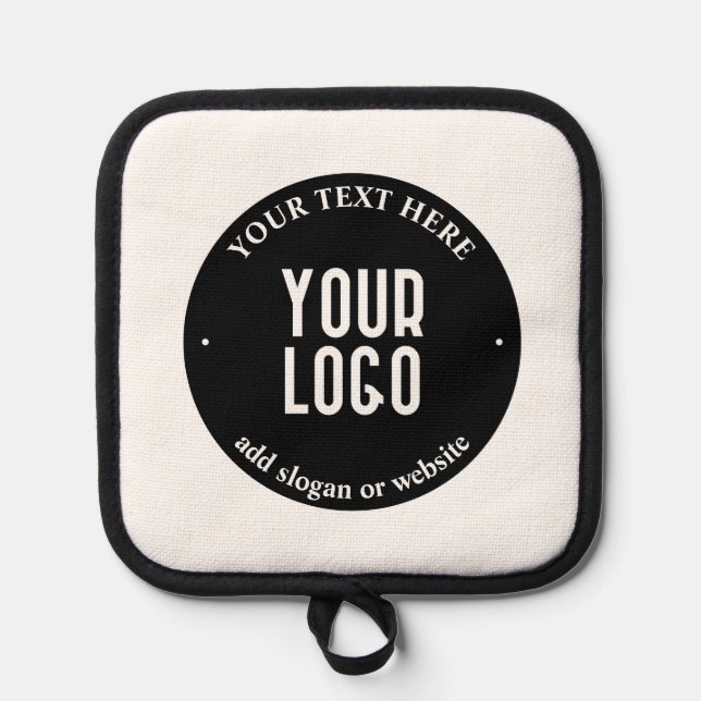 Your Text & Uploaded Logo | Editable Black & White Pot Holder (Front)