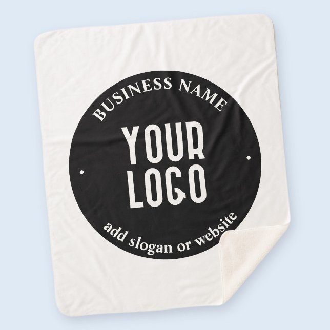Your Text & Uploaded Logo | Editable Black & White Sherpa Blanket (Creator Uploaded)