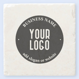 Your Text & Uploaded Logo   Editable Black & White Stone Coaster