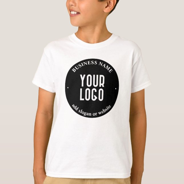Your Text & Uploaded Logo | Editable Black & White T-Shirt (Front)