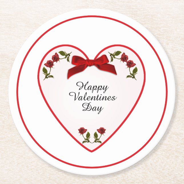 Your Text Valentines Day  - Red Roses Floral Photo Round Paper Coaster (Front)