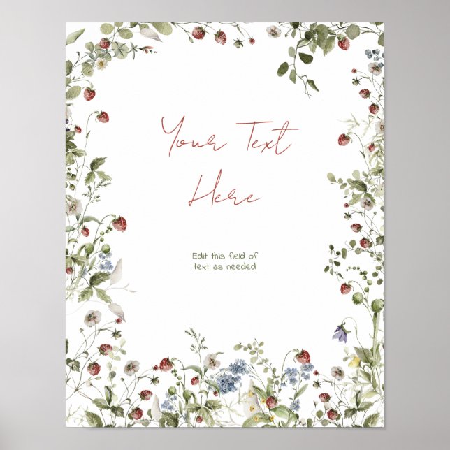 Your Text Wildflower Watercolor Baby Shower Poster (Front)