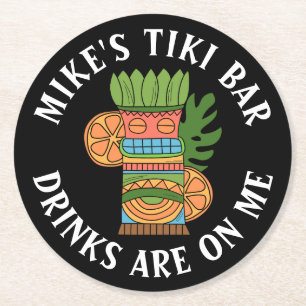 YOUR TIKI BAR Add Your Name Round Paper Coaster