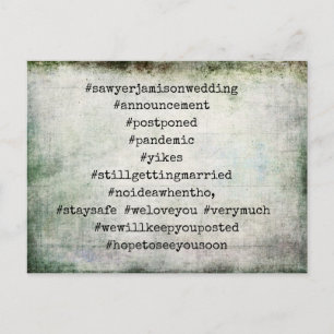 Your Top 12 Hashtags Grunge Postponed Wedding Postcard