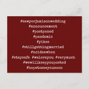 Your Top 12 Hashtags Postponed Wedding Burgundy Postcard