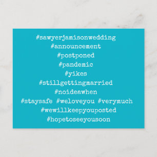 Your Top 12 Hashtags Postponed Wedding Scuba Blue Postcard
