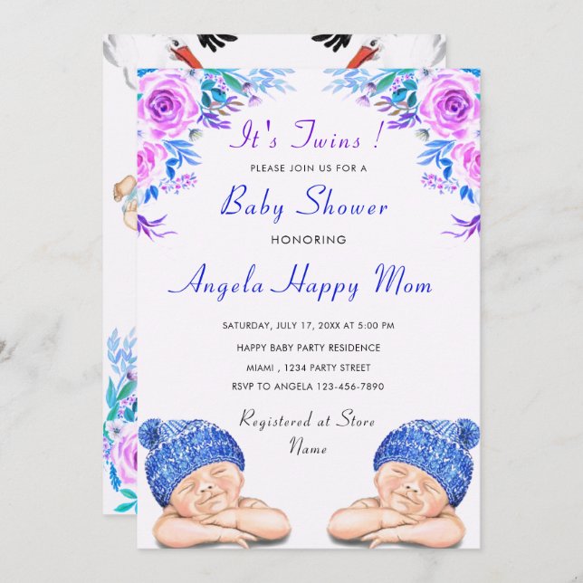 Your Twin Boys Baby Shower Invitation (Front/Back)
