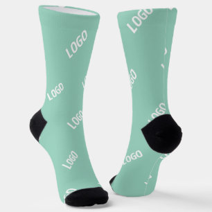 Your Uploaded Image or Logo Tiled Light Teal Socks
