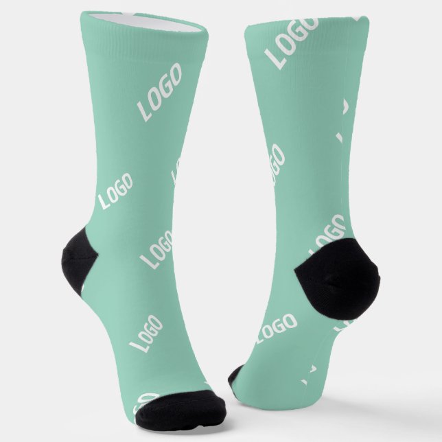 Your Uploaded Image or Logo Tiled | Light Teal  Socks (Angled)