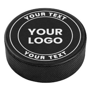 Your Uploaded Logo + Bold Circular Text  Hockey Puck