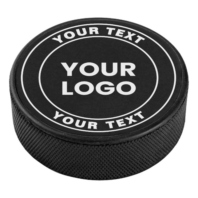 Your Uploaded Logo + Bold Circular Text  Hockey Puck (3/4)