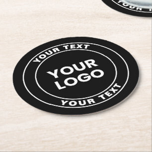 Your Uploaded Logo + Bold Circular Text Round Paper Coaster