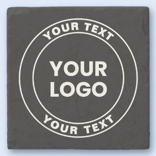 Your Uploaded Logo + Bold Circular Text  Stone Coaster
