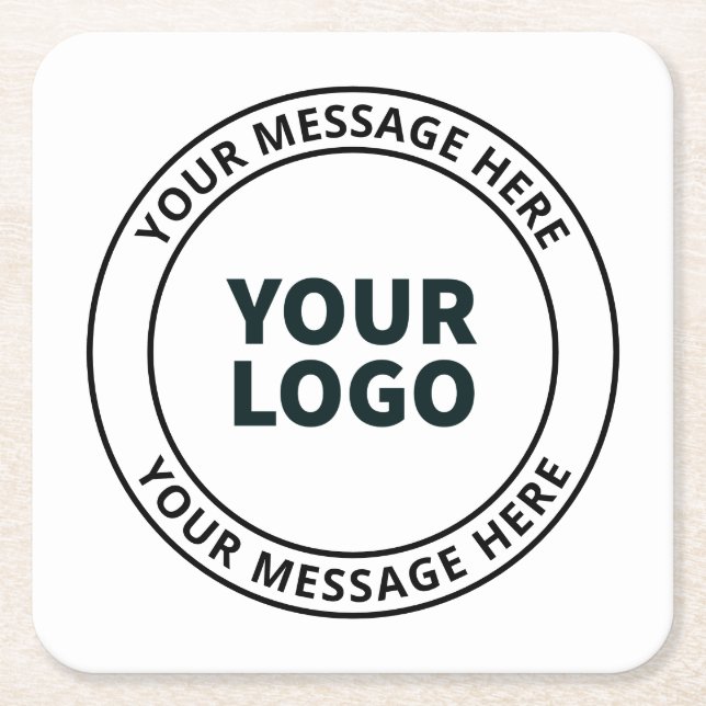 Your Uploaded Logo + Editable Circular Text  Square Paper Coaster (Front)