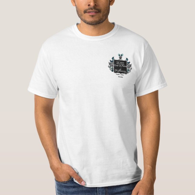 Your very own Coat of Arms and values on a t-shirt (Front)