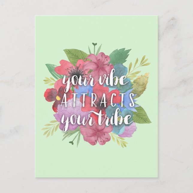 Your Vibe Attracts Your Tribe Wildflower Quote Postcard (Front)