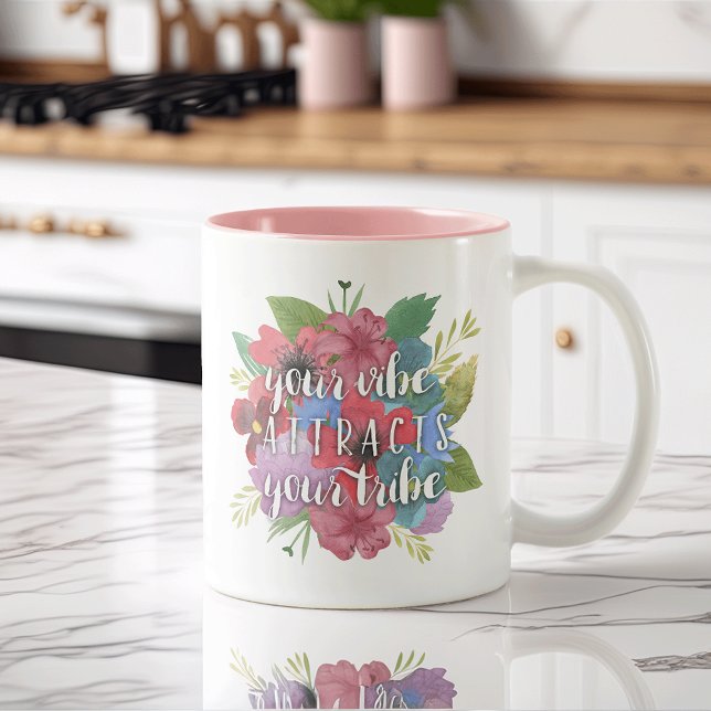 Your Vibe Attracts Your Tribe Wildflower Quote Two-Tone Coffee Mug (Creator Uploaded)