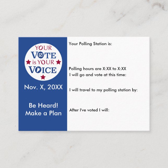 Your Voice is Your Vote in Person Ballot Reminder Business Card (Front)