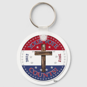 YOUR VOTE COUNTS! 2012 Round with rugged cross Key Ring