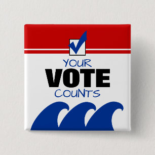 Your Vote Counts Election 2018 Day Blue Democrat 15 Cm Square Badge