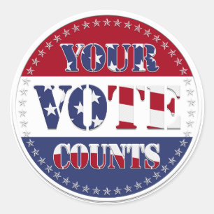 YOUR VOTE COUNTS Round with US Flag & 50 Stars Classic Round Sticker