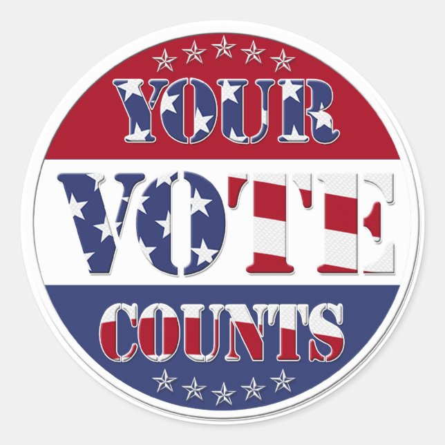 YOUR VOTE COUNTS Round with US Flag & Stars Classic Round Sticker (Front)
