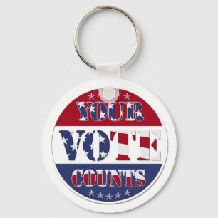 YOUR VOTE COUNTS Round with US Flag & Stars Key Ring