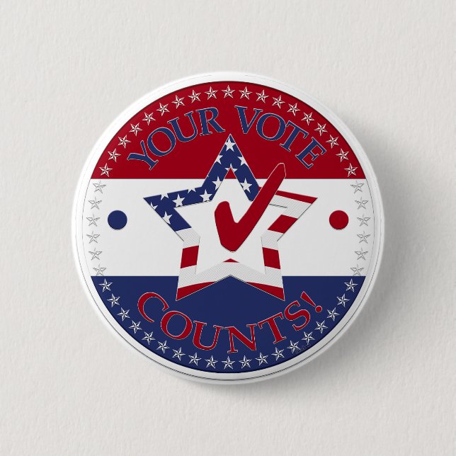 Your Vote Counts Star Check Mark 6 Cm Round Badge (Front)