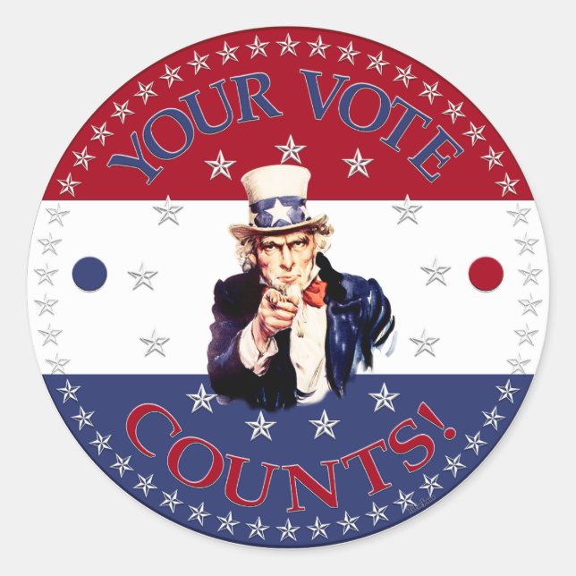 Your Vote Counts Uncle Sam Classic Round Sticker (Front)