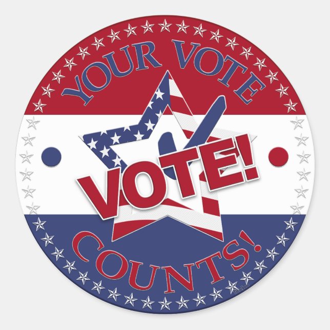 Your Vote Counts VOTE! Star Check Mark Classic Round Sticker (Front)