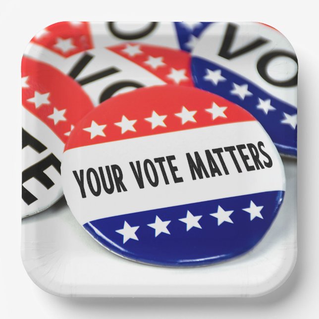 Your Vote Matters Election Pin Paper Plate (Front)