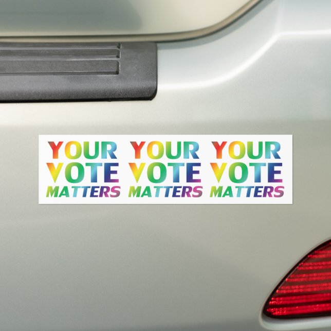 "your vote matters" pride colours bumper sticker (On Car)