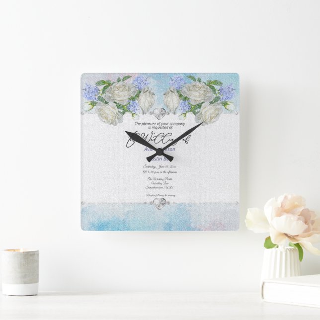 Your Wedding Invitation Photo On A  Square Wall Clock (Home)