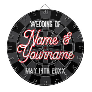 Your Wedding Names and Date on Black Charcoal Gray Dartboard