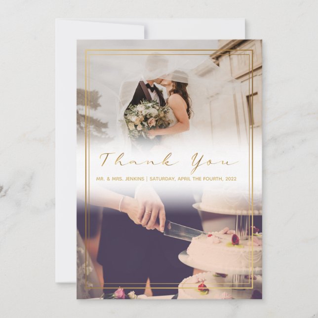 Your wedding photo, faded effect thank you card (Front)