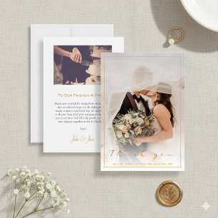 Your wedding photo, gold script and border thank you card