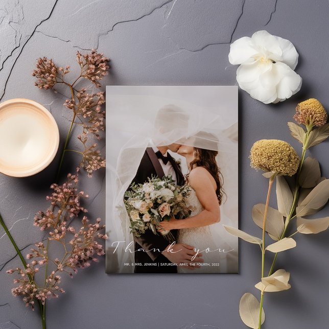 Your wedding photo romantic thank you card (Modern wedding thank you card template with the option to add your own photo. )