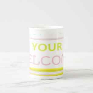YOUR welcome message pale colours and logo type Bone China Mug